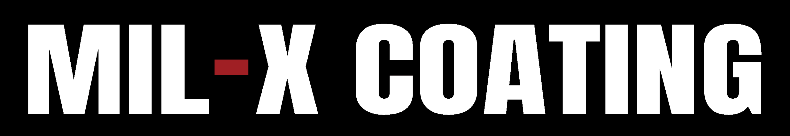 검정 바탕의 흰색 폰트 MIL-X COATING 브랜드 문자형 로고