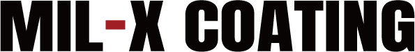 MIL-X COATING 브랜드 로고 이미지. 투명 바탕의 검정 폰트.